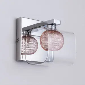 Single Wall Light , G9 Cap , Polished Chrome finish , Glass Shade and Copper mesh