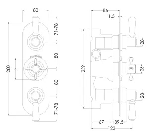 Traditional Concealed Triple Thermostatic Shower Valve (2 Outlets) - Chrome - Balterley