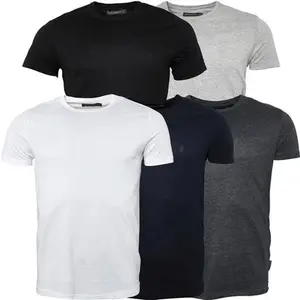 French Connection Mens Five Pack Crew T-Shirts Multi 1 - Black/White/Marine/Light Grey Melange/Charcoal - Size S