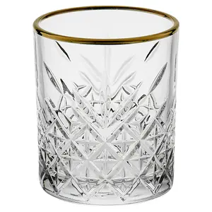 Queensway Home & Dining 420ml 4 Pcs Timeless Tumbler with Gold Rim Whiskey Cocktails Glasses perfect party mug lead free Drinkware