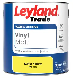 Leyland Trade Vinyl Matt Walls & Ceilings Emulsion Paint Sulfur Yellow (RAL 1016) 2.5L