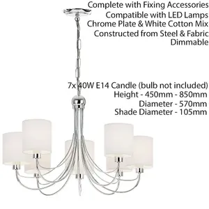 Multi Light Ceiling Pendant 7 Bulb Chrome & White Shade Chandelier Modern Lamp