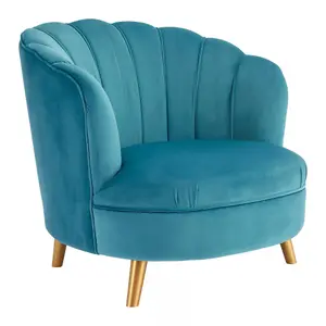 Interiors by Premier Blue Velvet Scalloped Armchair, Supportive Armrest Lounge Chair, Easy to Clean Velvet Accent Chair