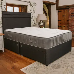 Sapphire Memory Foam Orthopaedic Sprung Divan Bed Set 5FT King 2 Drawers Side - Naples Slate