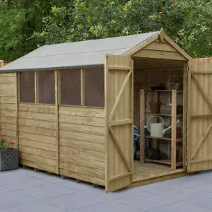 Forest Garden Overlap 10x6 ft Apex Wooden 2 door Shed with floor & 4 windows