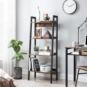 VASAGLE Slim Ladder Shelf, 4-Tier Vertical Bookcase, Shelving Unit, Stylish Storage Unit for Home Office, Rustic Brown & Ink Black