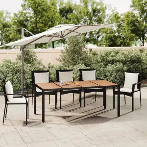 Berkfield Garden Table with Wooden Top Black Poly Rattan&Solid Wood Acacia