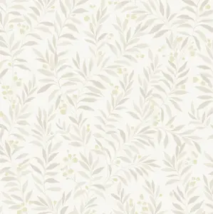 Grandeco Sage Trail Foliage and Flowers Textured Wallpaper, Neutral