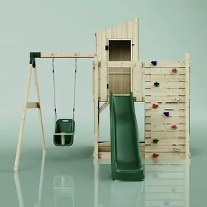 Rebo PolarPlay Kids Climbing Tower & Playhouse - Swing Helka Green