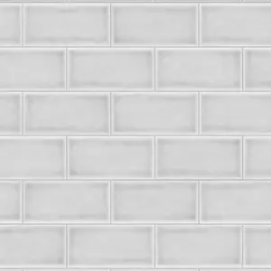 Splashwall Alloy White Cracked tile Aluminium Splashback, (H)750mm (W)2440mm (T)4mm