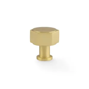 33mm Satin Brass Hexagon Cabinet Knob Gold Kitchen Cupboard Door Drawer Pull Handle Wardrobe Furniture Replacement