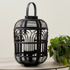 Small Black Bamboo and Glass Lantern