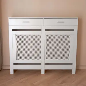 White Radiator Cover With Storage Draw - Medium