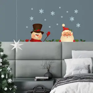 Peeking Santa and Snowman Stickers Set Wall Stickers Wall Art, DIY Art, Home Decorations, Decals