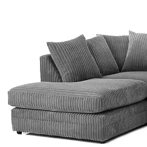 Luxor Grey Jumbo Cord Large 5 Seater Corner Sofa Long Left Hand Facing