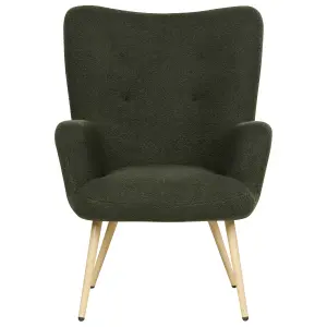 Wingback Chair VEJLE with Footstool Boucle Dark Green