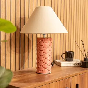 ValueLights Athena Ceramic Coral Mermaid Shell Scallop Bedside Table Lamp with Tapered Lampshade - Bulb Included