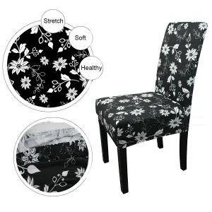 Floral Sunflower Universal Dining Chair Cover, Black - Pack of 1