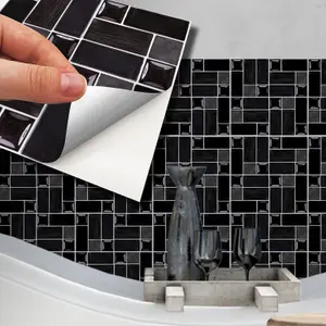 24 Pieces 15x15cm Glossy Black Porcelain Mosaic Tile Stickers