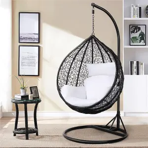 Yaheetech Black Hanging Swing Chair with Cushion Garden Patio Rattan Hammock Chair