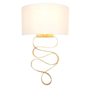 Gold Leaf Ribbon Wall Light & Ivory Half Shade - Dimmable - Hammered Metalwork