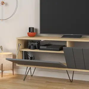 Decortie Picadilly Modern TV Unit Multimedia Centre Storage Cabinet Oak Anthracite Grey 139cm for 55" TV