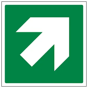 Green DIAGONAL Arrow Fire Exit Sign - Rigid Plastic - 100x100mm (x3)