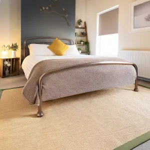 Natural Jute Green Cotton Border Area Rug 120x170cm