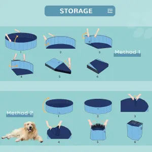 PawHut Dog Swimming Pool Foldable Pet Bathing Shower Tub Padding Pool Dia120cm L- Blue