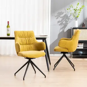 Eva Modern Velvet Dining Chair Swivel Padded Seat w High Arms Metal Leg Kitchen (Mustard)