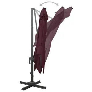 Berkfield Cantilever Umbrella with Pole and LED Lights Bordeaux Red 300 cm