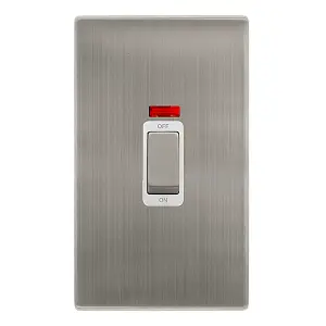 Stainless Steel Screwless Plate 2 Gang Ingot Size 45A Switch With Neon - White Trim - SE Home