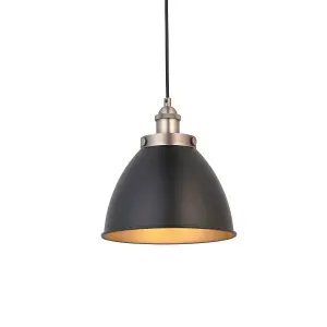 Luminosa Franklin Single Pendant Ceiling Lamp, Aged Pewter Plate, Matt Black Paint