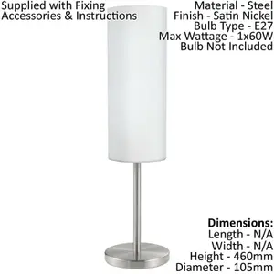 Table Lamp Colour Satin Nickel Shade White Painted Satin Glass Bulb E27 1x60W