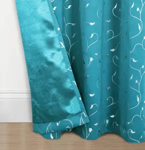 Home Curtains Victoria Metallic 108w x 72d" (274x183cm) Teal Eyelet Curtains (PAIR)