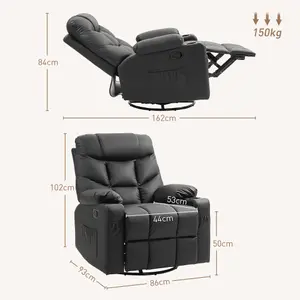 HOMCOM Manual Recliner Chair with Footrest, Cup Holder, Swivel Base, Black