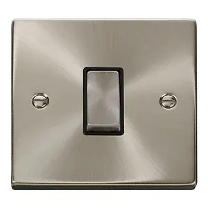 Satin / Brushed Chrome 10A 1 Gang Intermediate Ingot Light Switch - Black Trim - SE Home