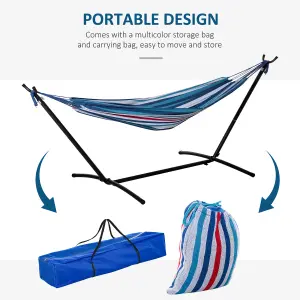 Outsunny 298 x 117cm Hammock with Metal Stand Carrying Bag 120kg White Stripe