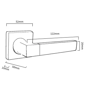 Cafri Line Door Handle Satin Nickel Rectangular Lever on Square Rose Internal Latch Handles