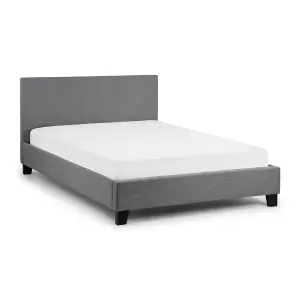 Premium Light Grey Linen Fabric Style Bed Frame - Double 4'6" (135cm)