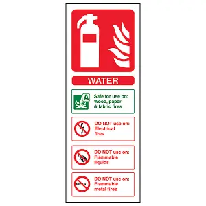 WATER Safety Sign Fire Extinguisher - 1mm Rigid Plastic - 100 X 280mm