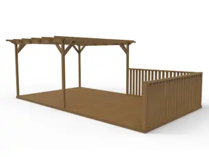 Rectangular pergola and decking kit with balustrade V.6, 2.4m x 4.8m, Rustic brown finish