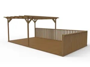 Rectangular pergola and decking kit with balustrade V.7, 2.4m x 4.2m, Rustic brown finish