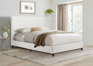 King Size Bed Frame White Boucle Birlea Lucas Fabric 5FT 150cm