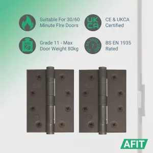 AFIT Dark Bronze Door Hinges - 4 Inch / 102mm  Internal Fire Door Hinges - 4 Pairs