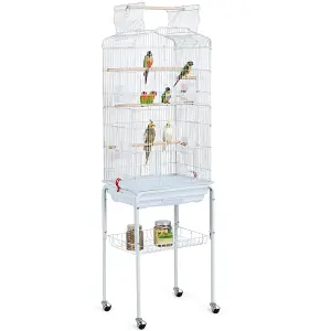 Yaheetech White Open Top Metal Bird Cage Large Rolling Parrot Cage w/ Slide-out Tray