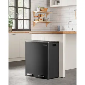 Steel Step On Multi-Compartment Rubbish & Recycling Bin Black / 60L