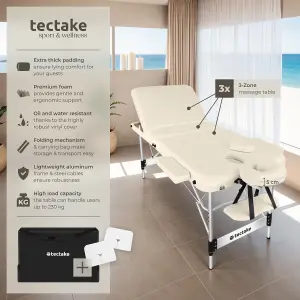 Massage Table Phuket - 3 zones, 70 cm wide, aluminium frame, carry bag & masks - beige