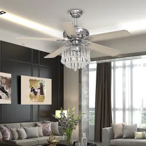 Chrome Crystal Ceiling Fan Light Chandelier with Remote Control 52 Inch