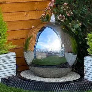 50cm Stainless Steel Sphere Modern Metal Mains Plugin Powered Water Feature